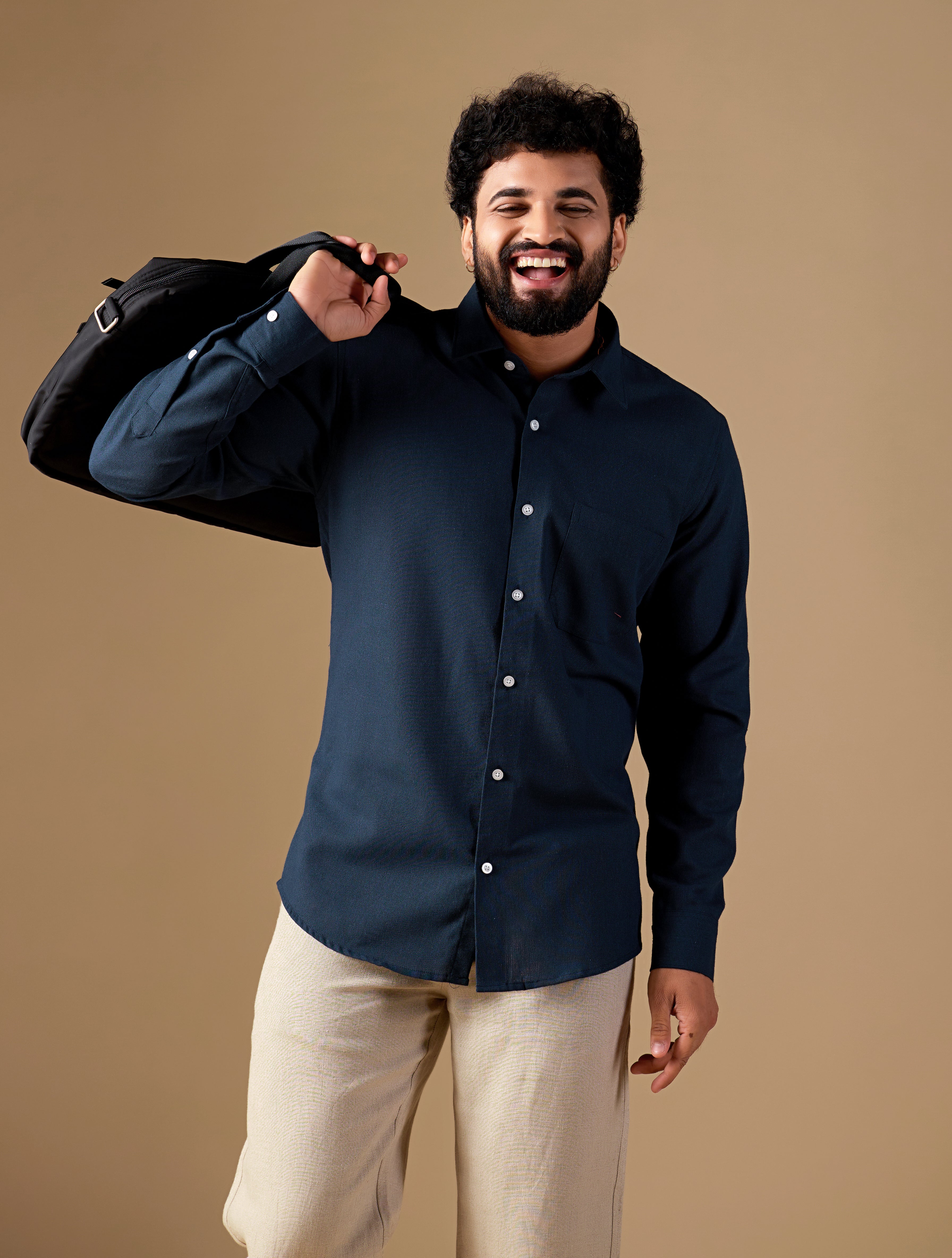 Men Blue Solid Pure Khadi Shirt
