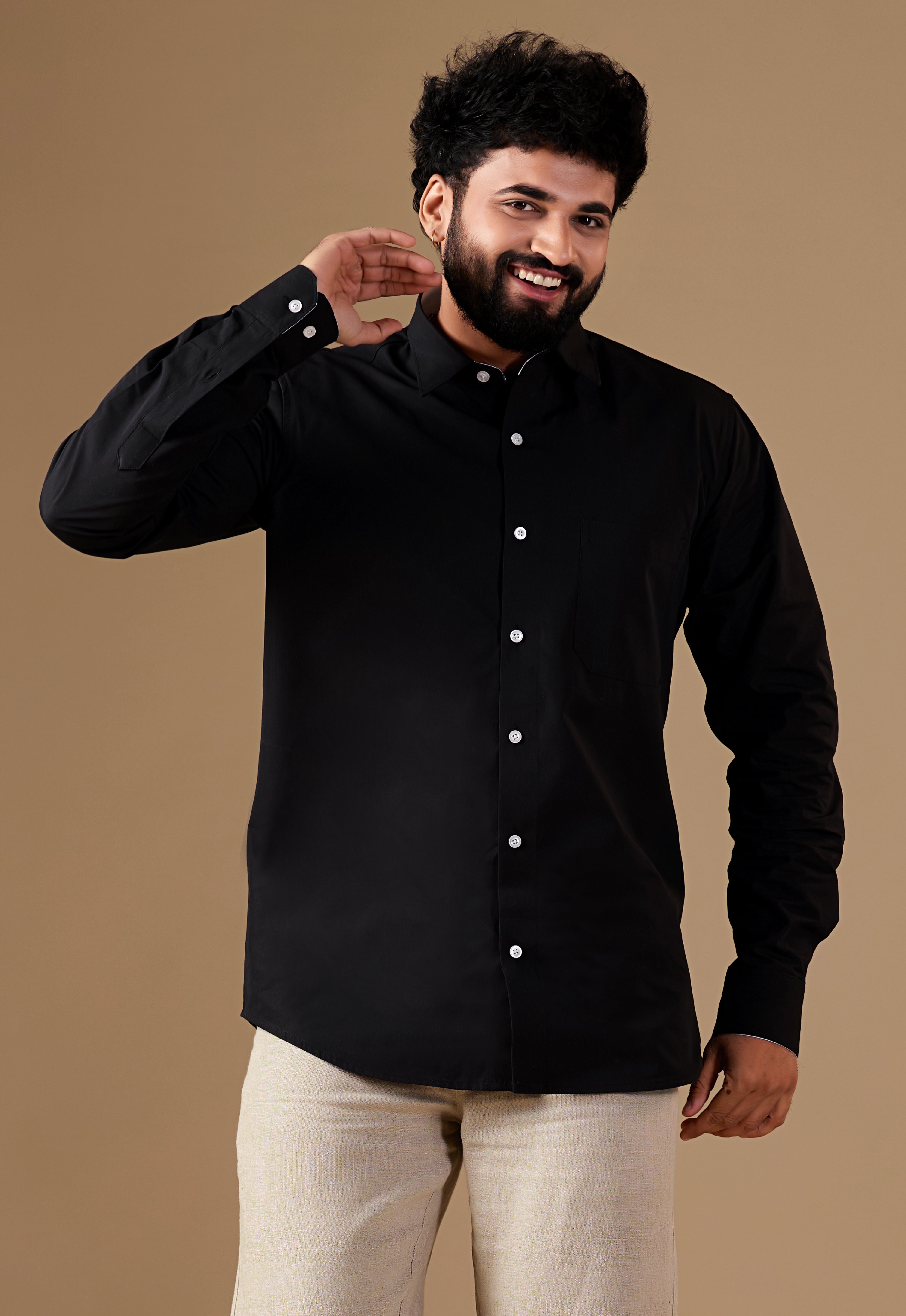 Men Black Solid Supima Cotton Shirt