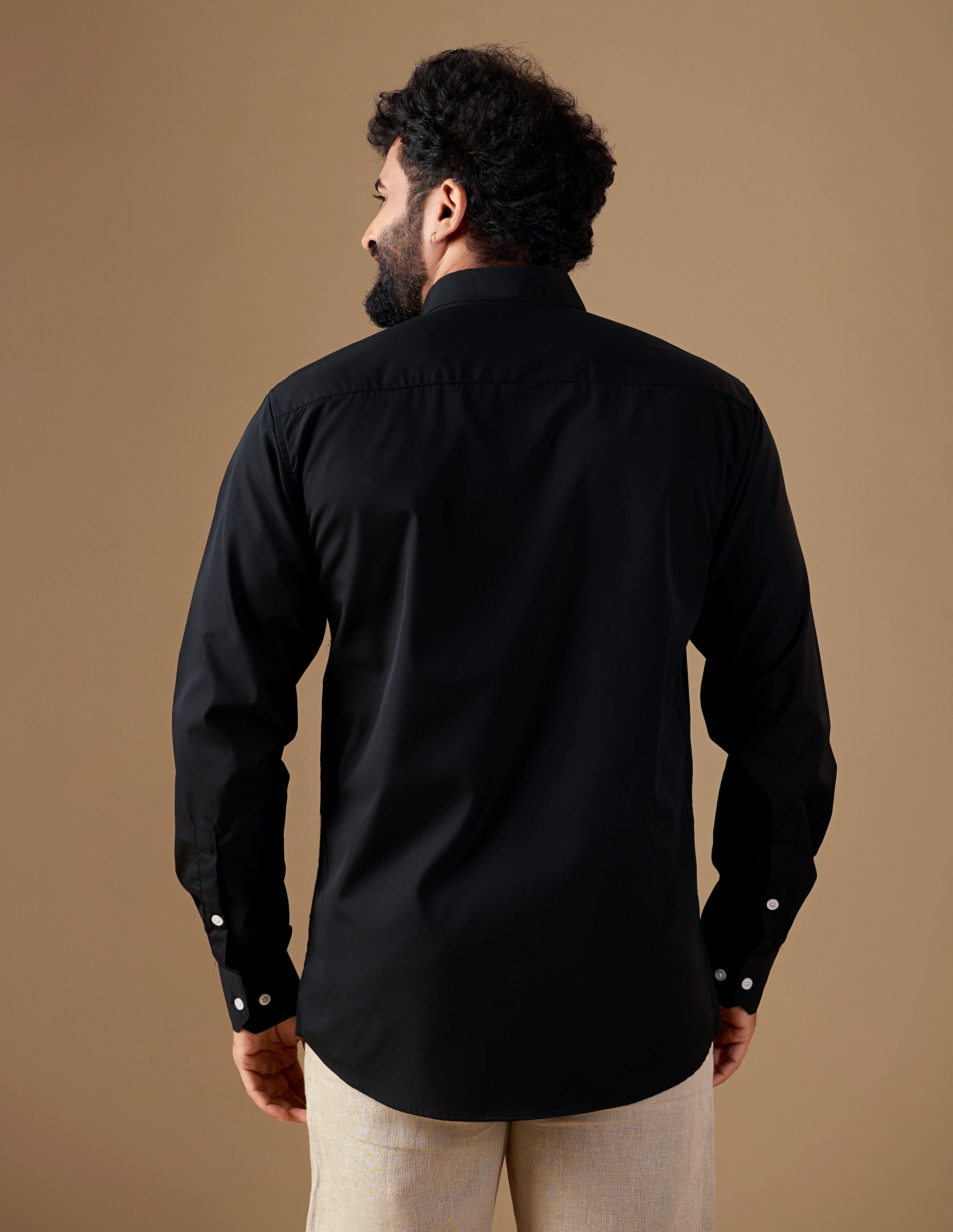 Men Black Solid Supima Cotton Shirt