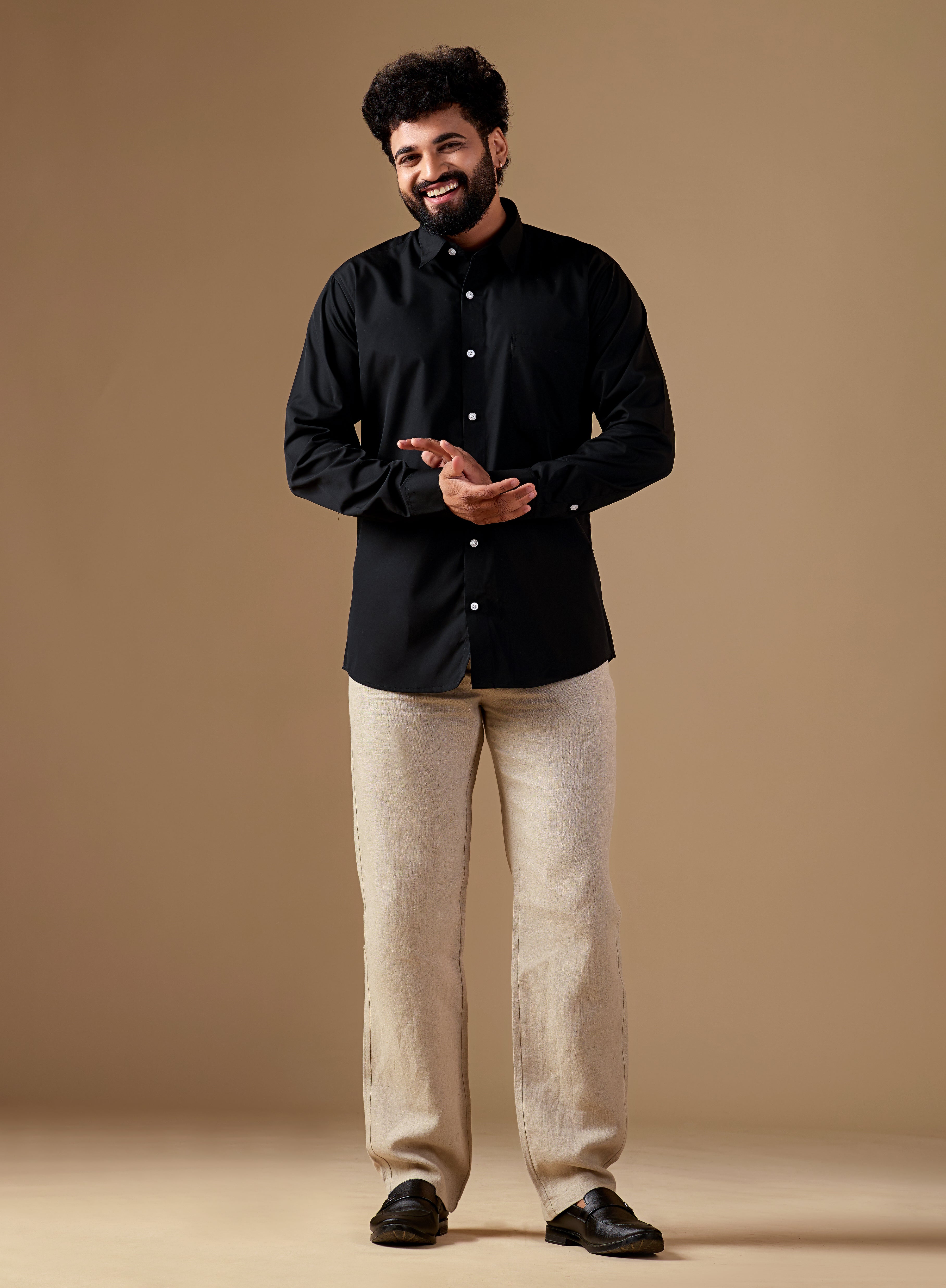 Men Black Solid Supima Cotton Shirt