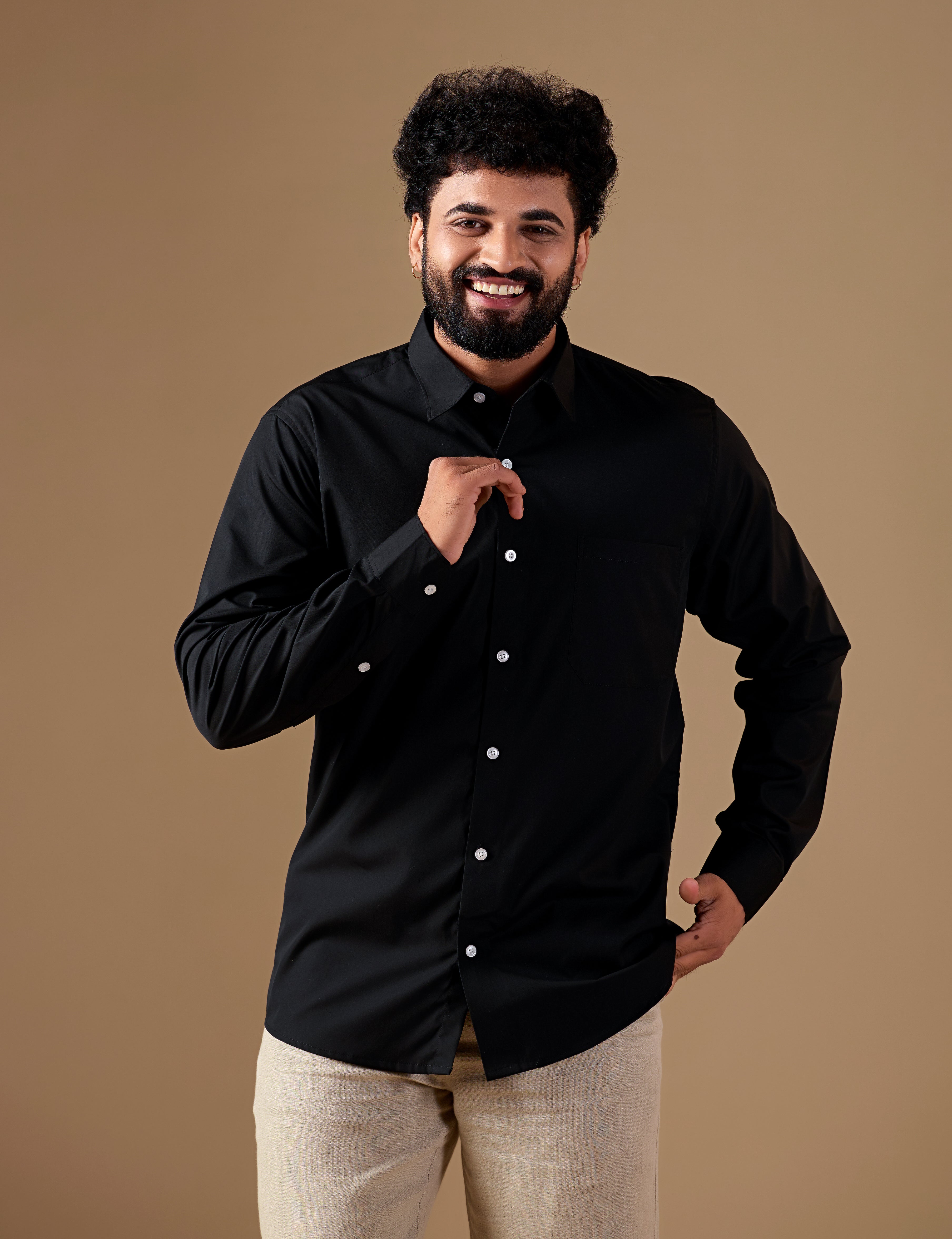 Men Black Solid Supima Cotton Shirt