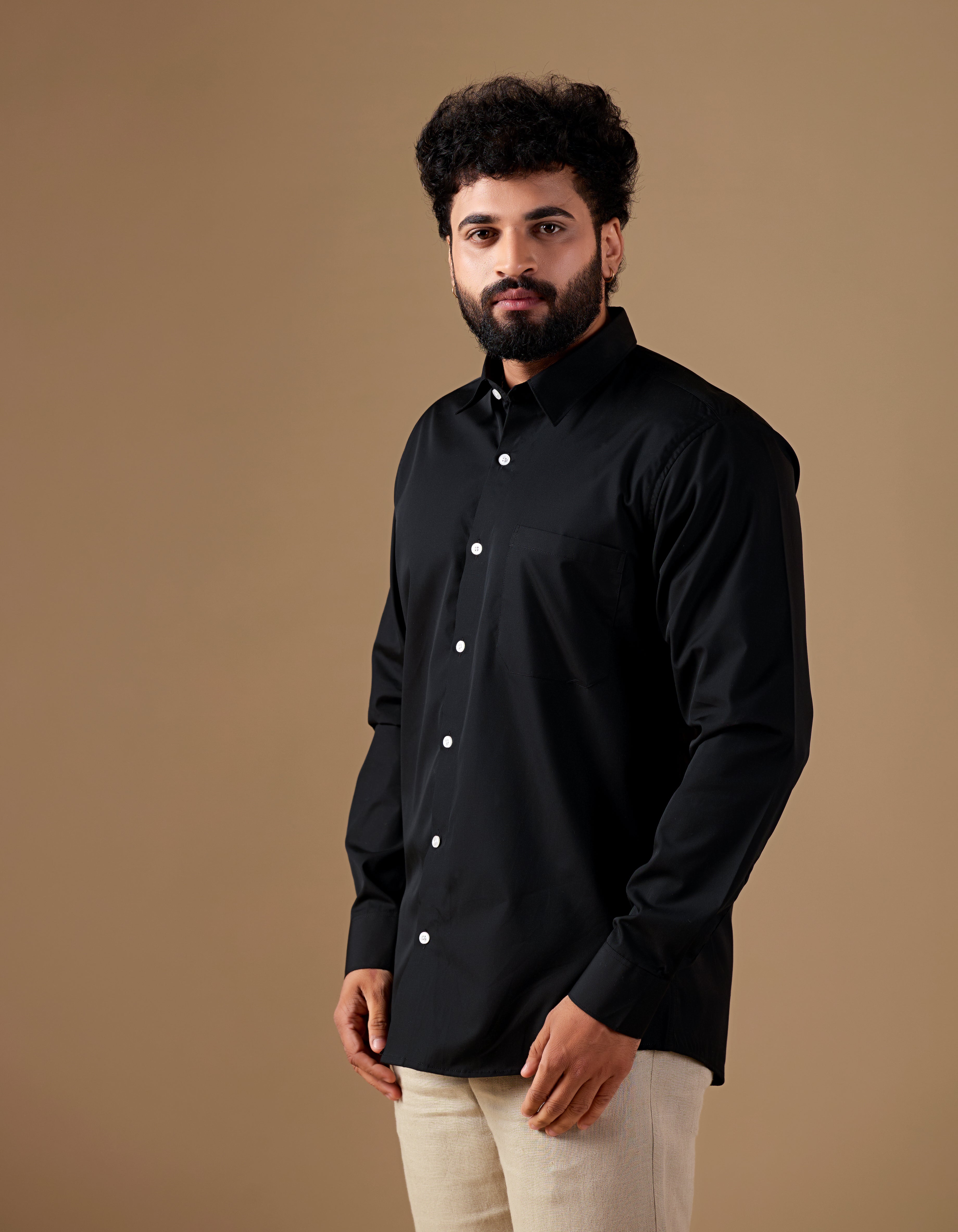 Men Black Solid Supima Cotton Shirt
