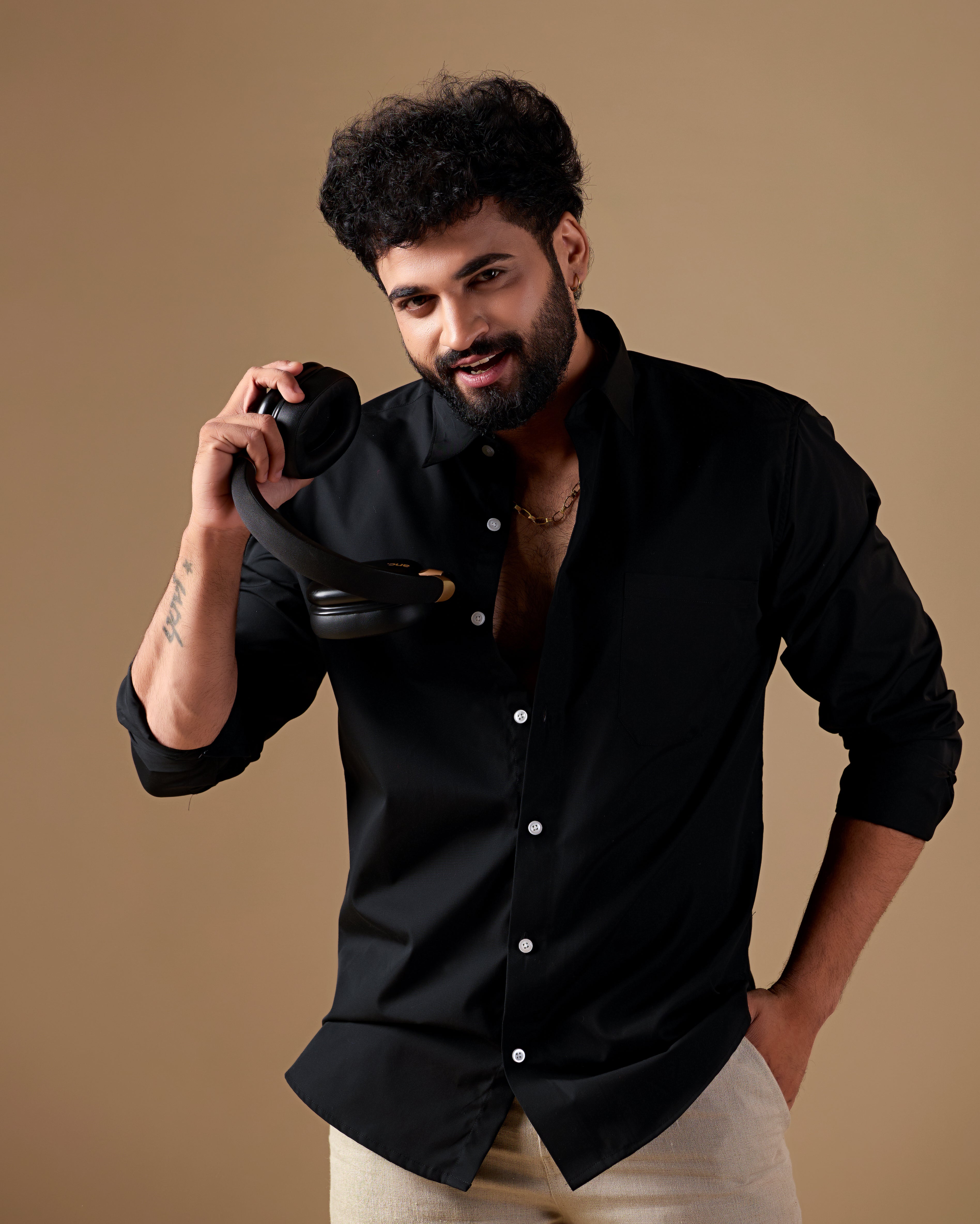 Men Black Solid Supima Cotton Shirt