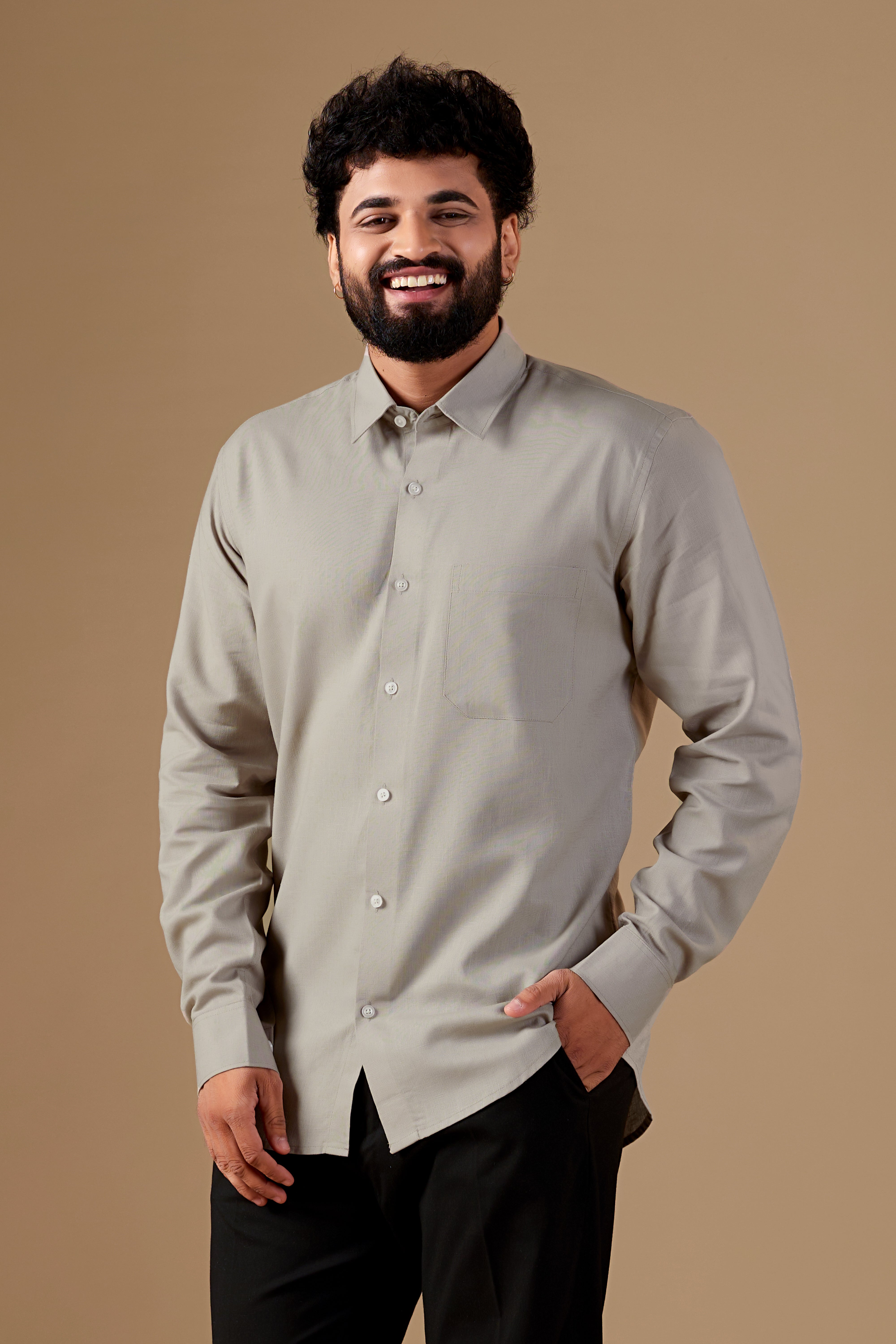 Men Pastel Solid Pure Linen Shirt