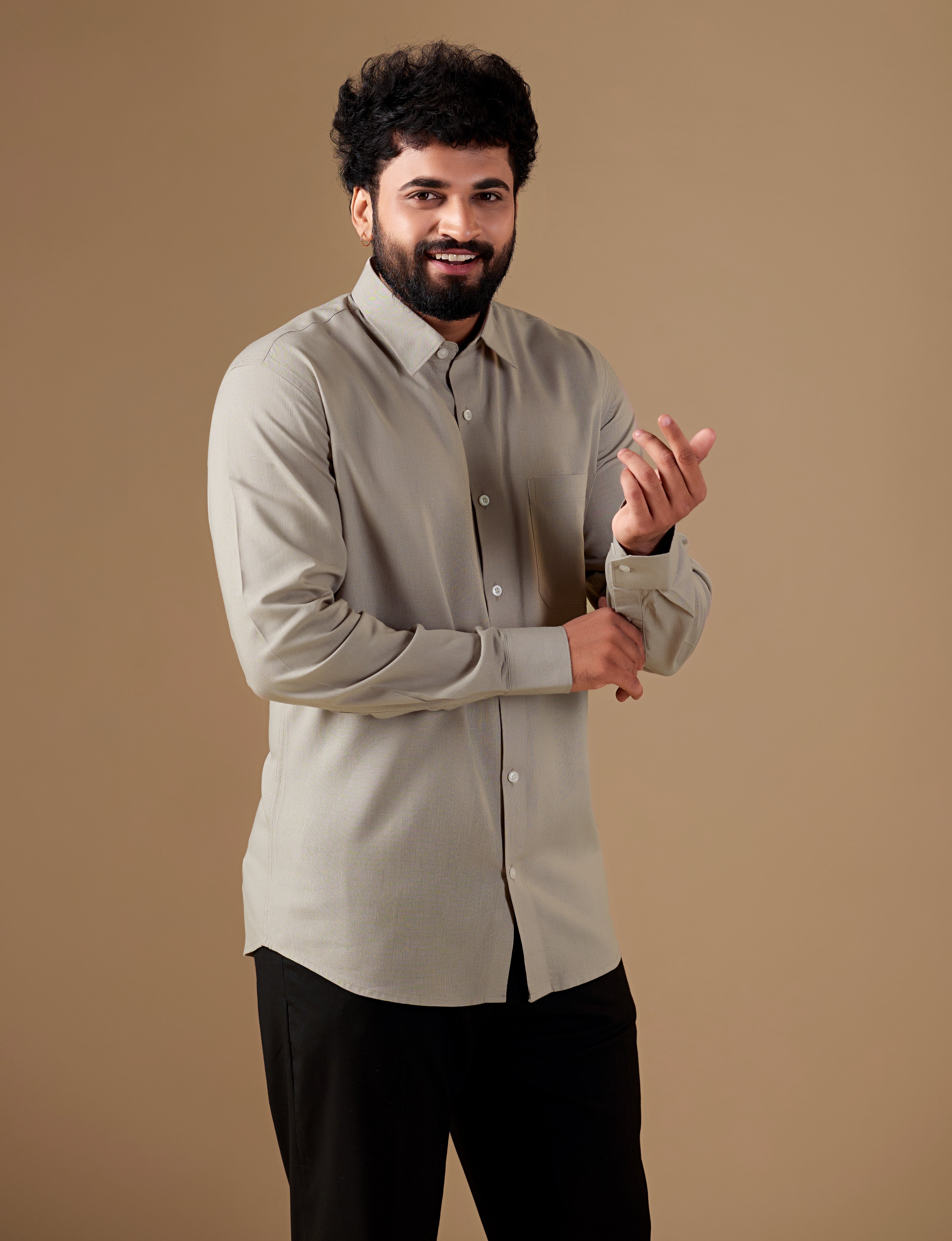 Men Pastel Solid Pure Linen Shirt