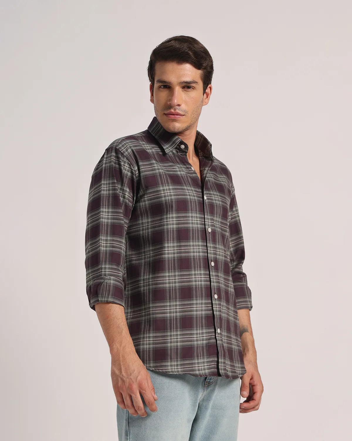 Men Purple Checked Pure Cotton Oxford Shirt