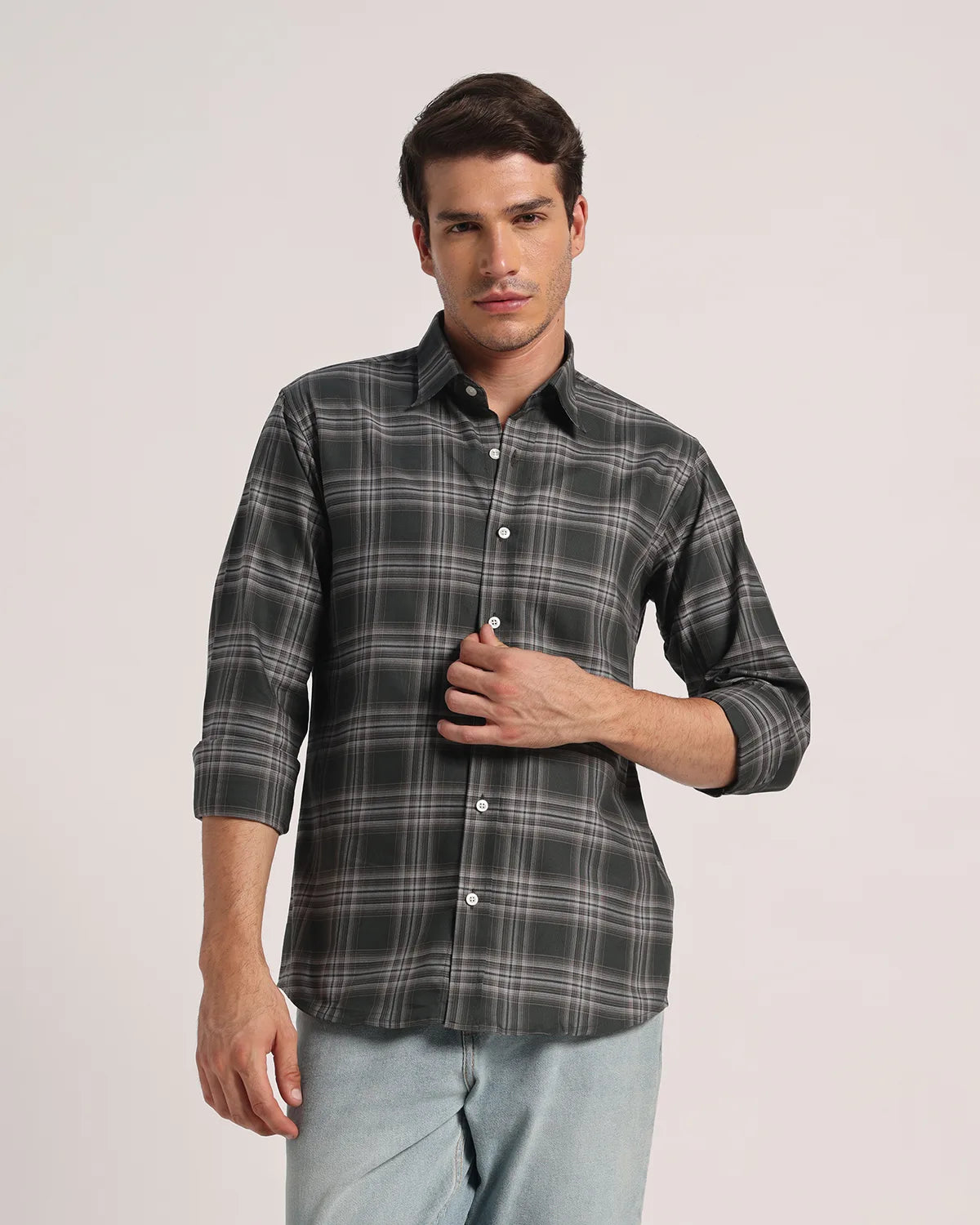 Men Dark Green Checked Pure Cotton Oxford Shirt