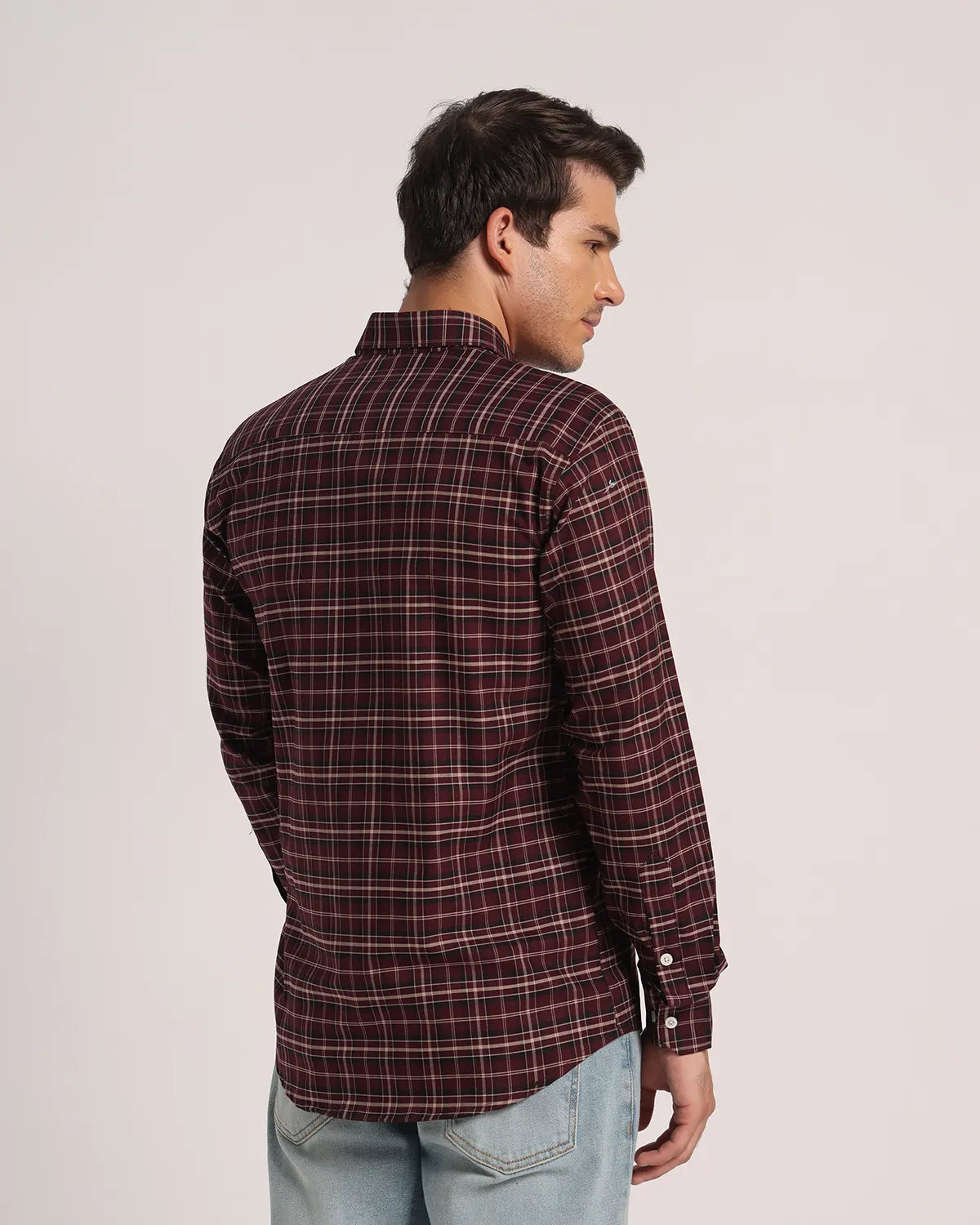 Men Maroon Checked Pure Cotton Oxford Shirt
