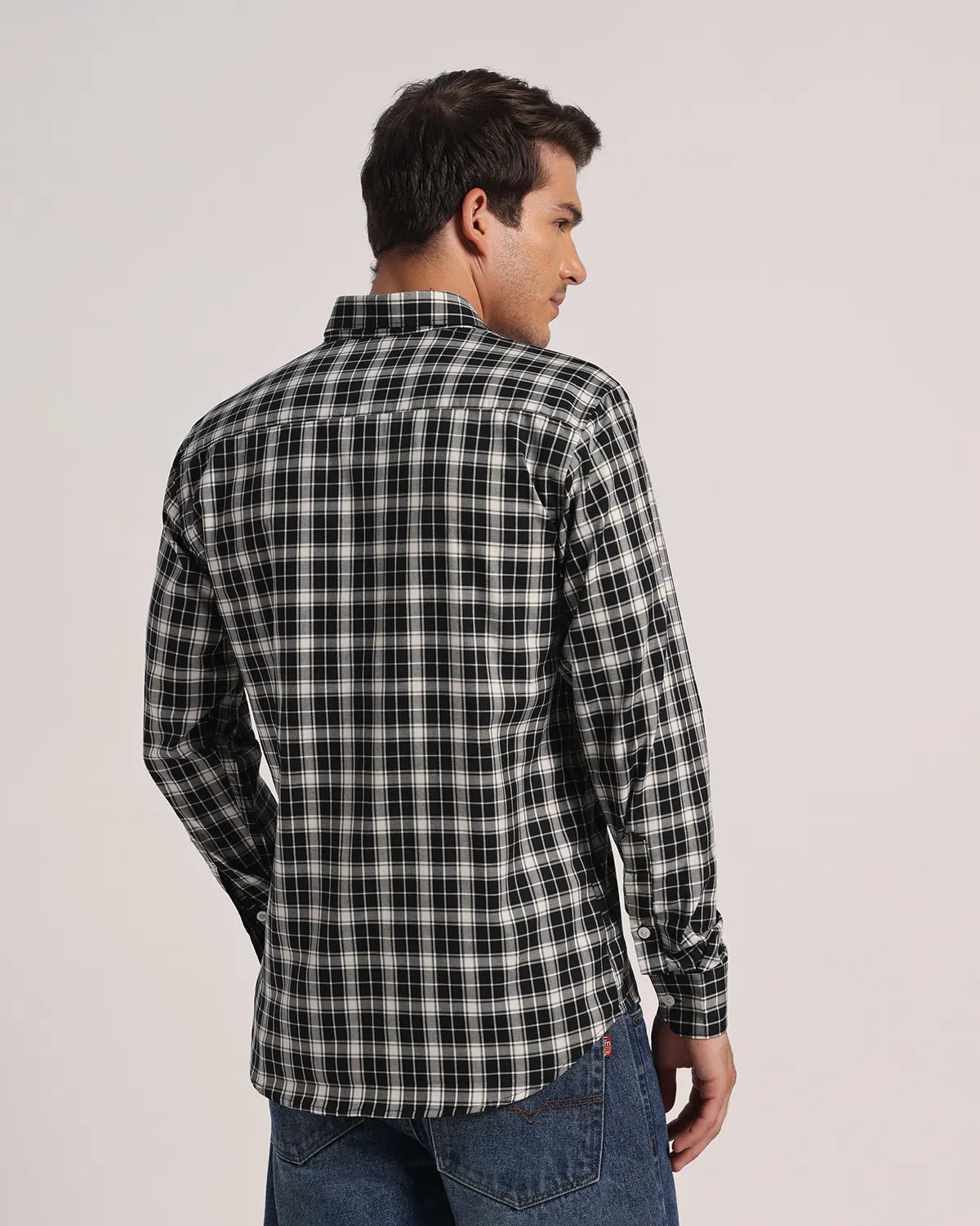 Men Black Checked Superfine Twill Cotton Shirt