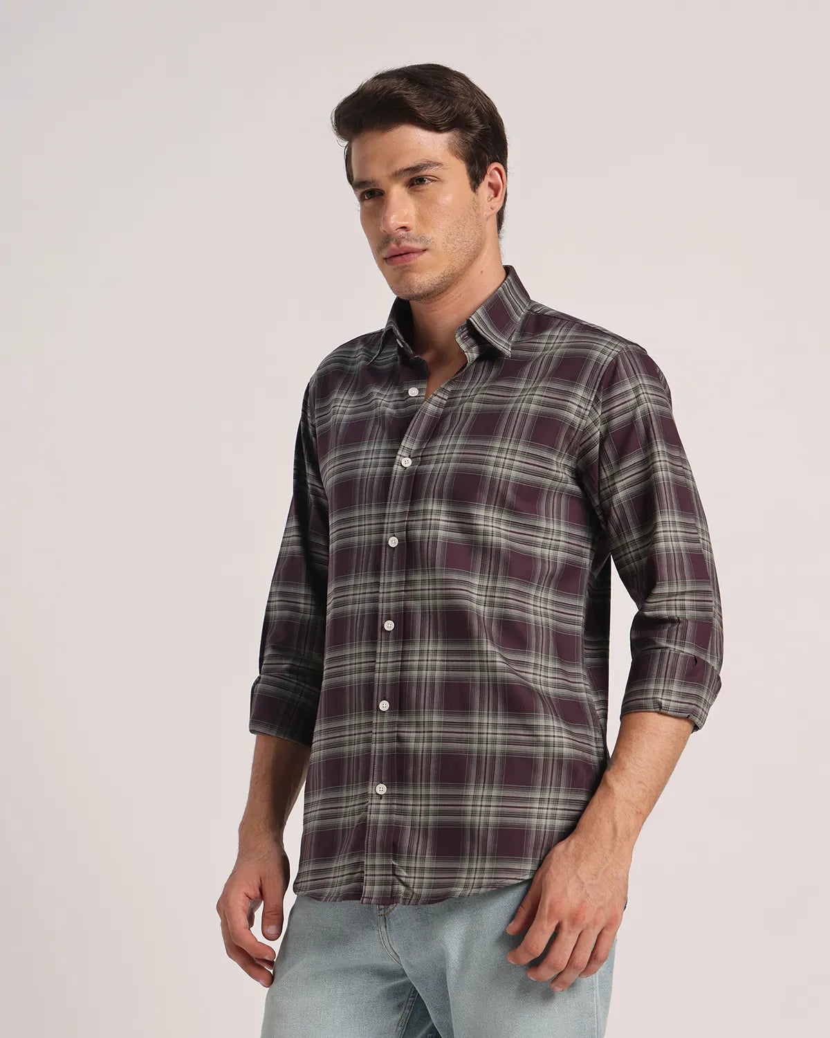 Men Purple Checked Pure Cotton Oxford Shirt