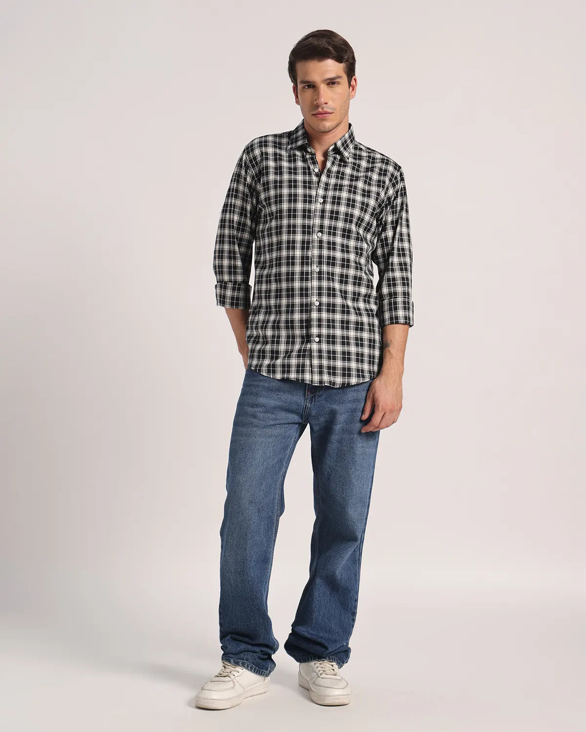 Men Black Checked Superfine Twill Cotton Shirt
