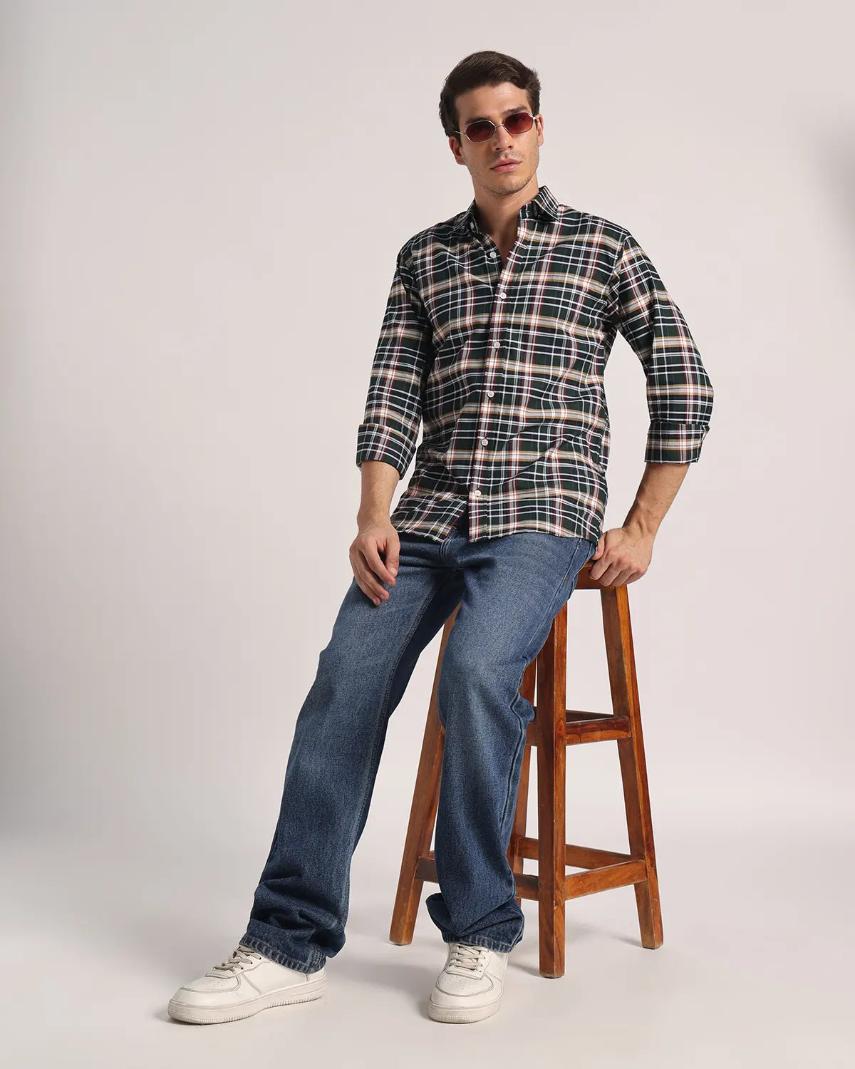 Men Black Green Checked Pure Cotton Oxford Shirt