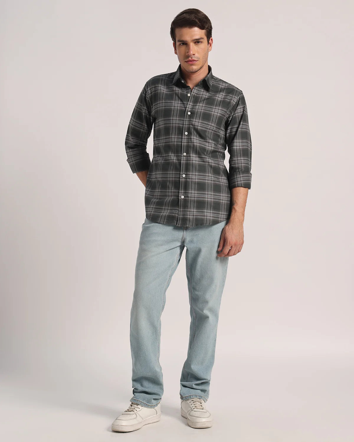 Men Dark Green Checked Pure Cotton Oxford Shirt
