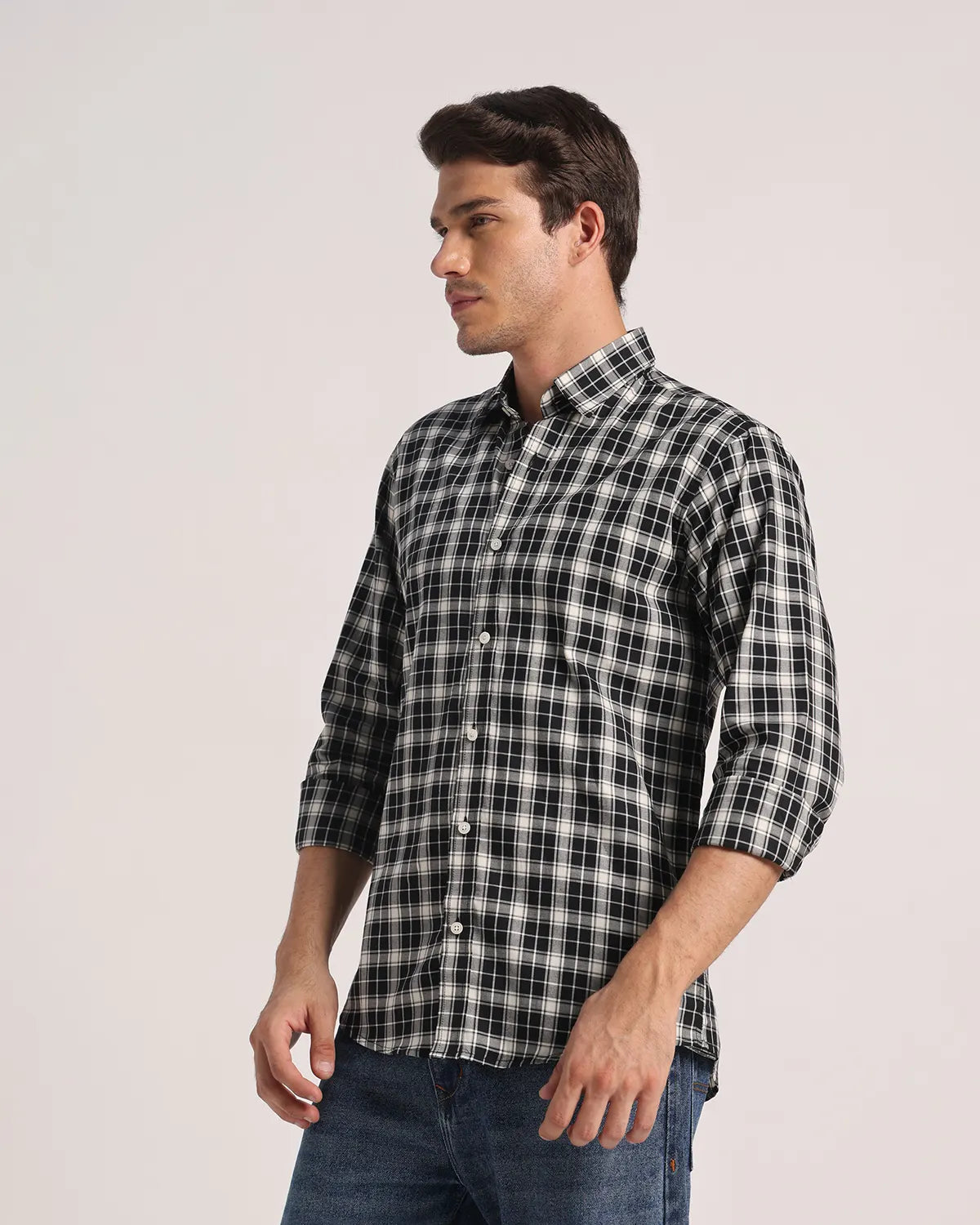 Men Black Checked Superfine Twill Cotton Shirt