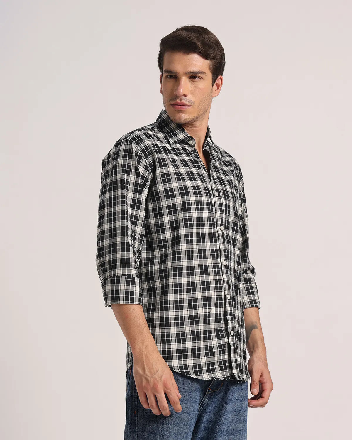 Men Black Checked Superfine Twill Cotton Shirt