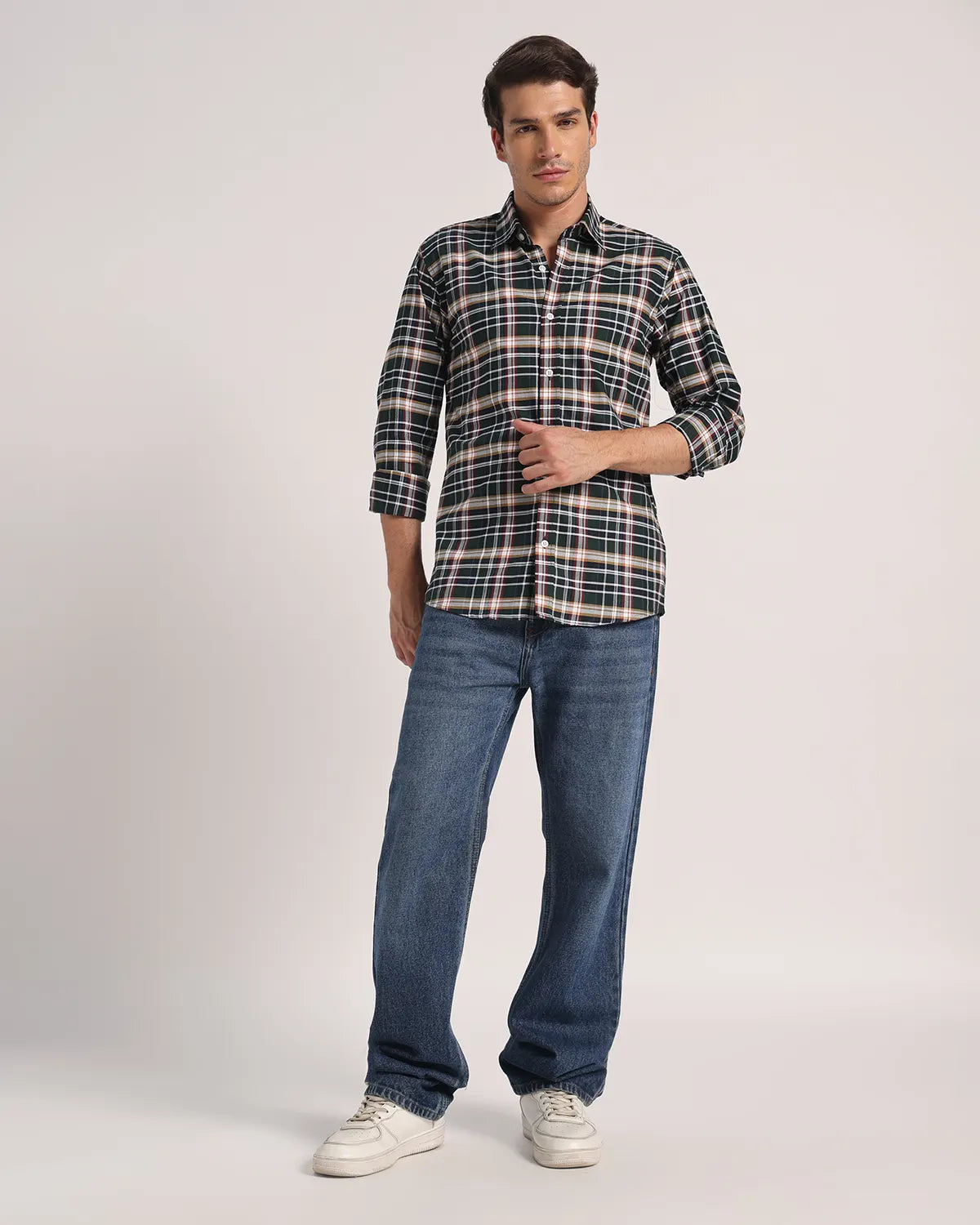 Men Black Green Checked Pure Cotton Oxford Shirt