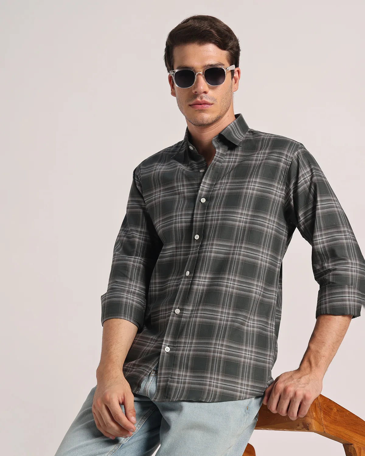 Men Dark Green Checked Pure Cotton Oxford Shirt