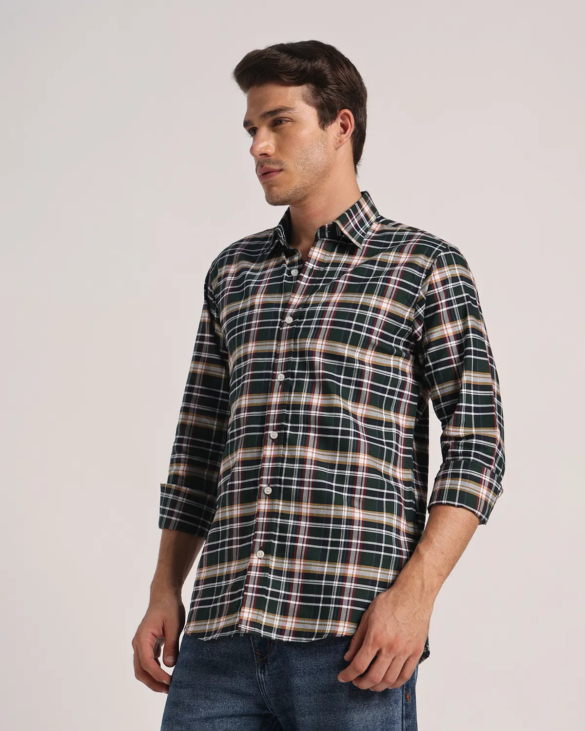 Men Black Green Checked Pure Cotton Oxford Shirt