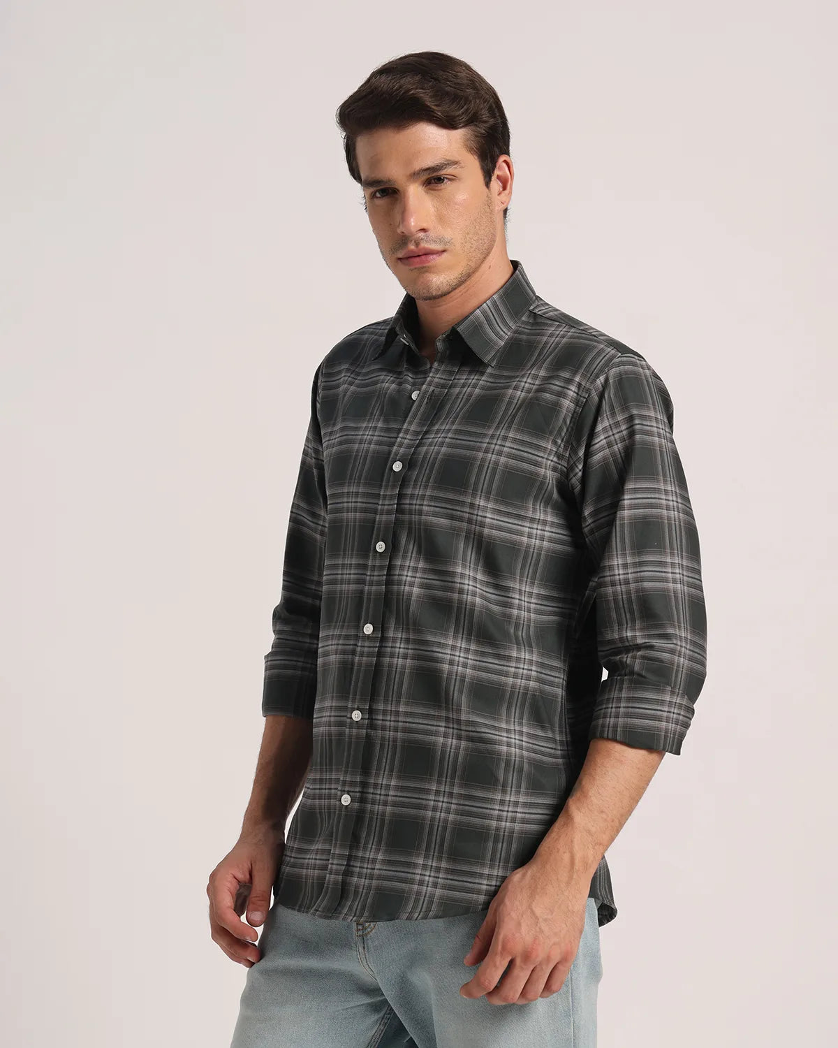 Men Dark Green Checked Pure Cotton Oxford Shirt
