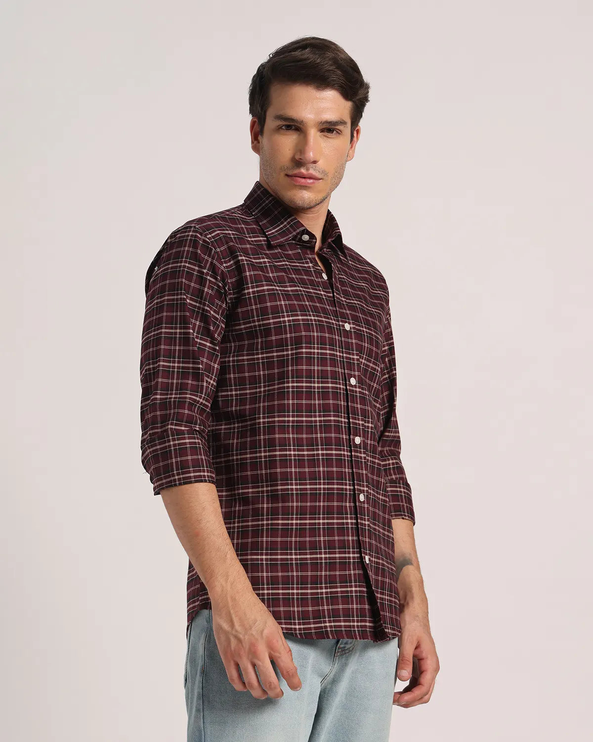 Men Maroon Checked Pure Cotton Oxford Shirt