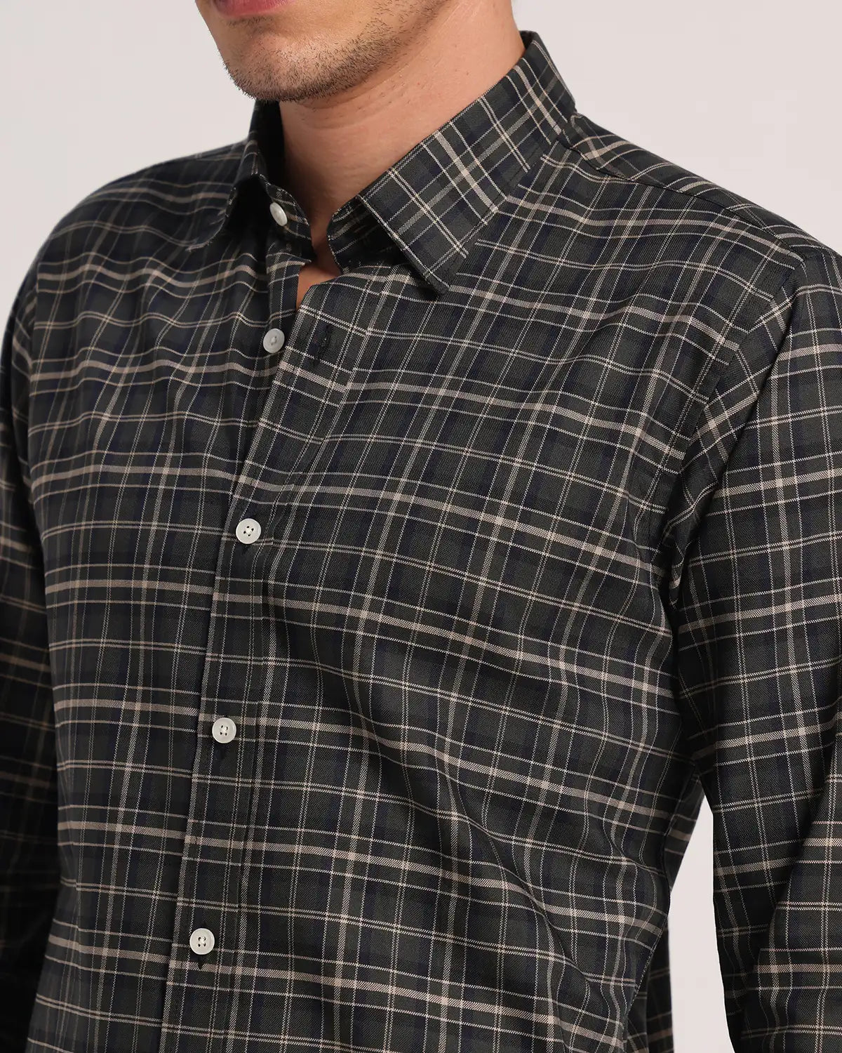 Men Dark Green Checked Pure Cotton Oxford Shirt