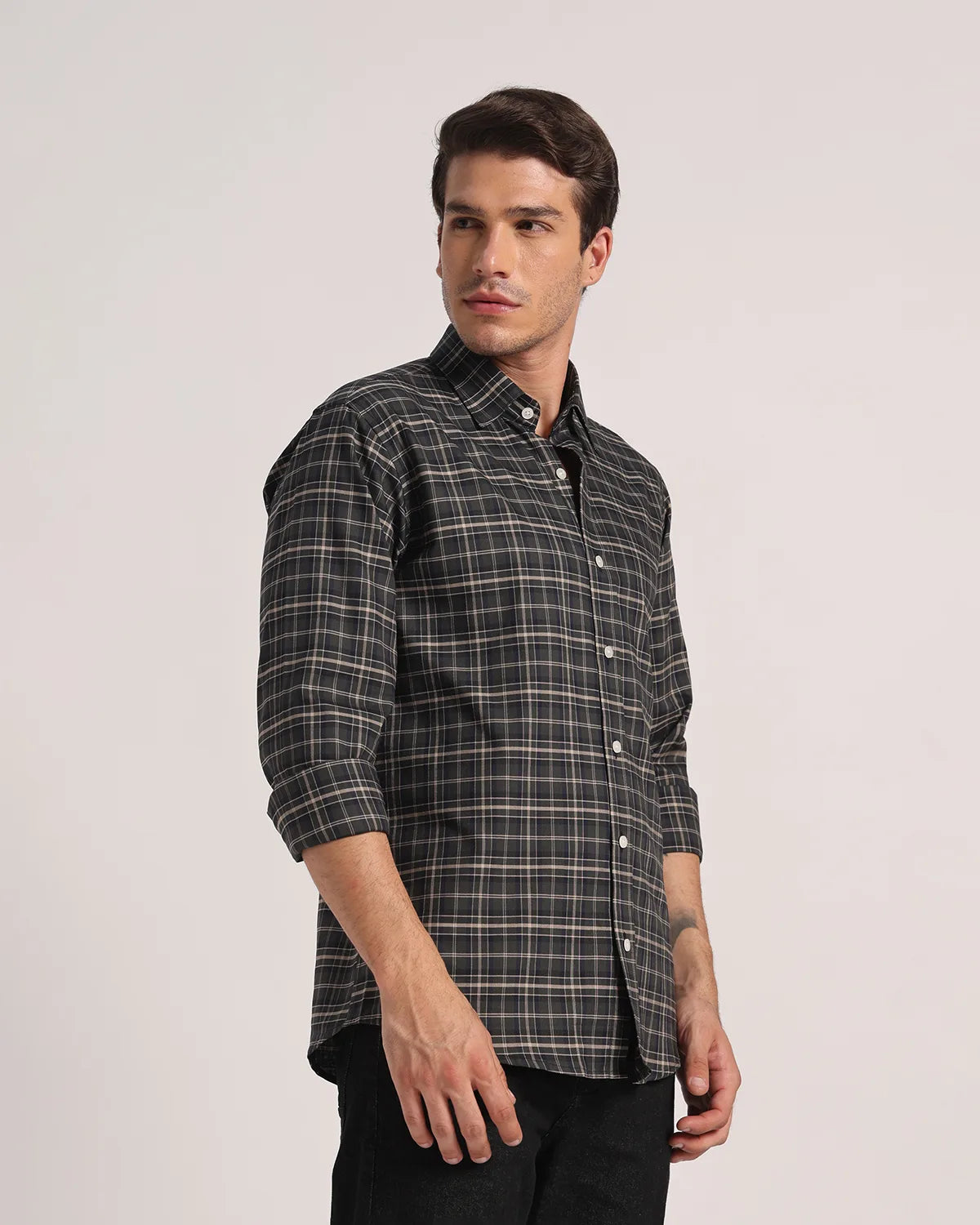 Men Dark Green Checked Pure Cotton Oxford Shirt