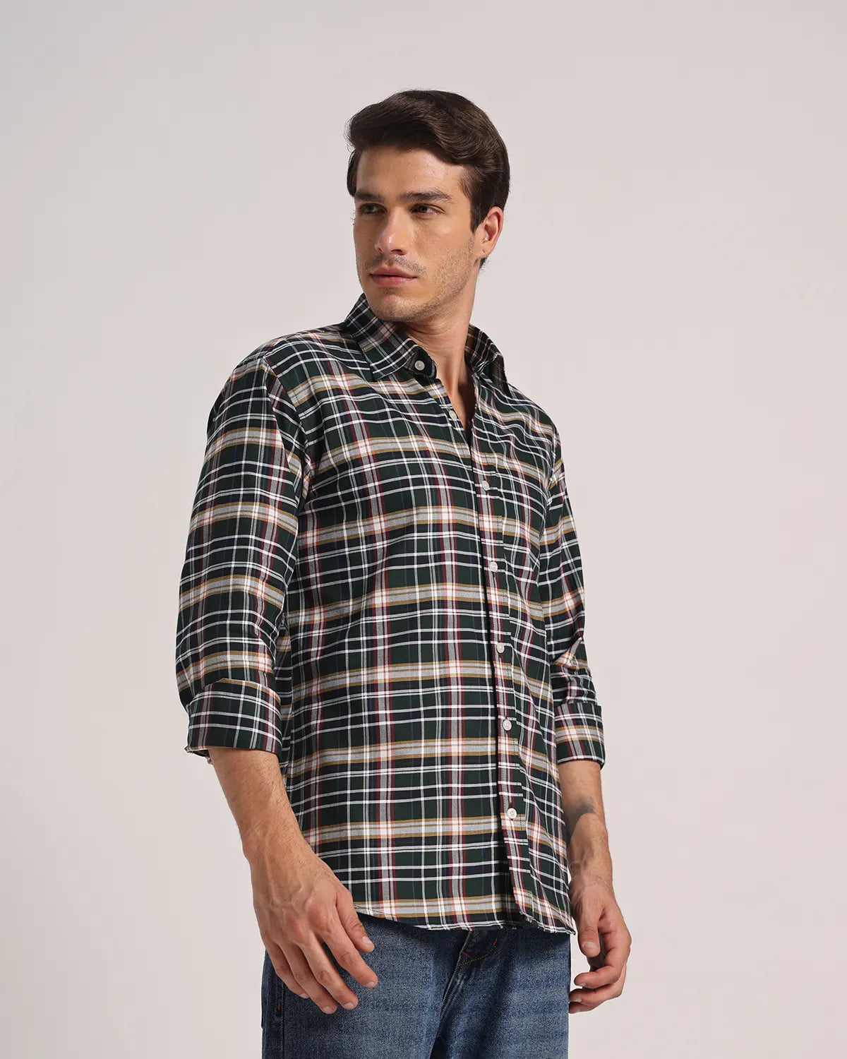 Men Black Green Checked Pure Cotton Oxford Shirt