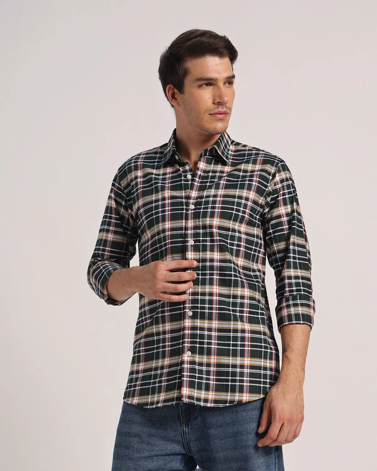 Men Black Green Checked Pure Cotton Oxford Shirt