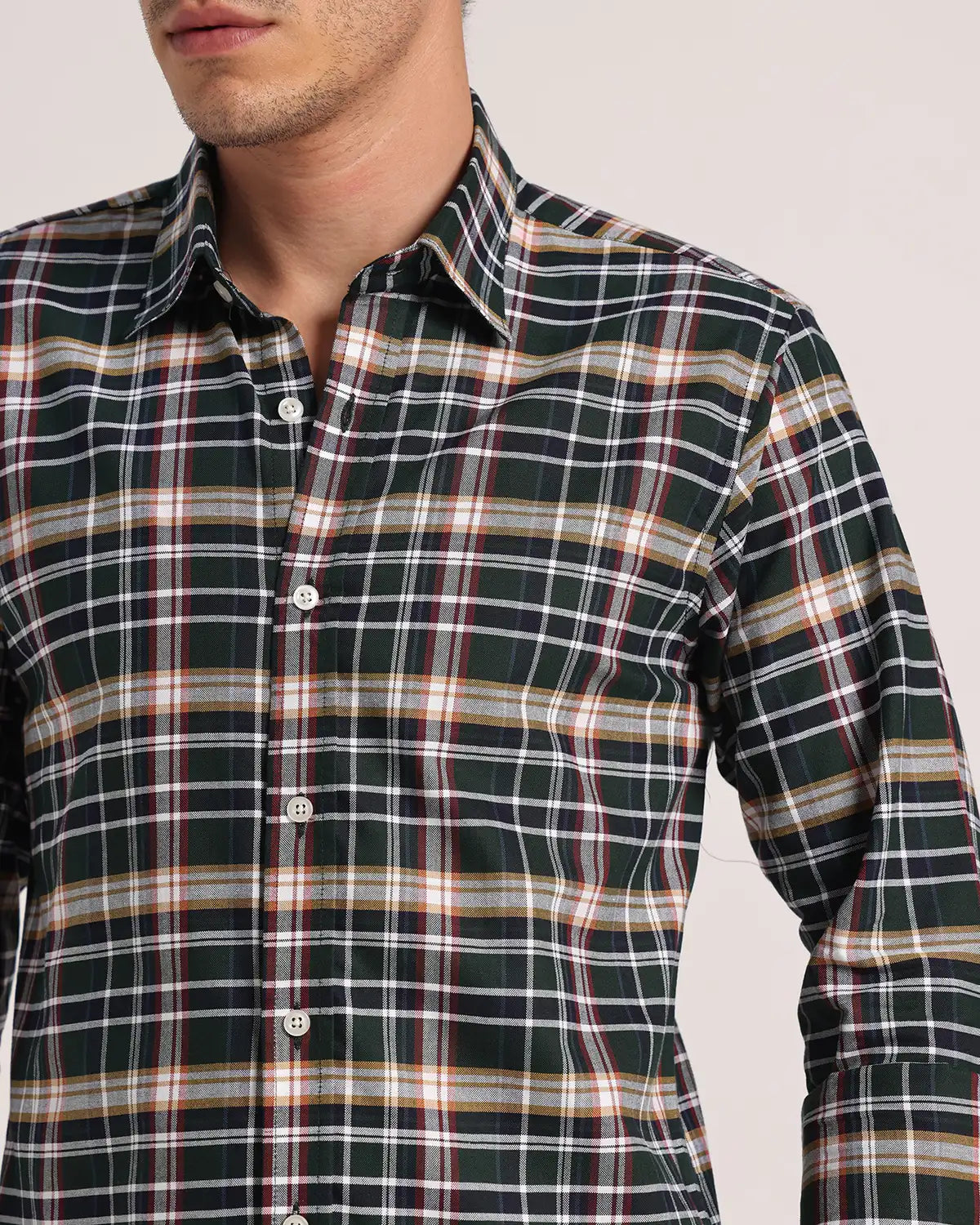 Men Black Green Checked Pure Cotton Oxford Shirt