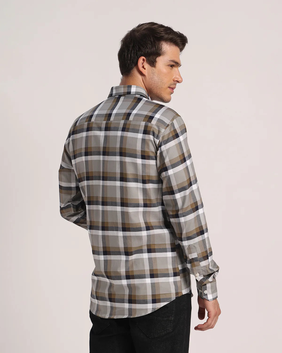 Men Grey Checked Pure Cotton Oxford Shirt