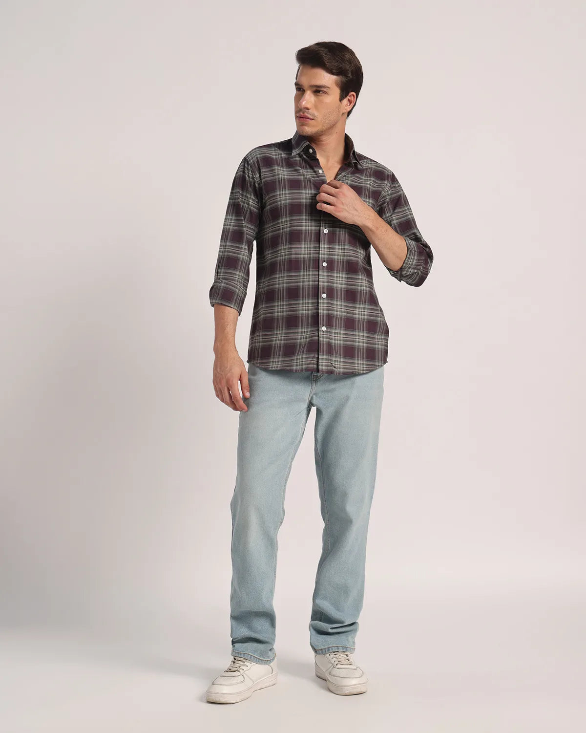 Men Purple Checked Pure Cotton Oxford Shirt