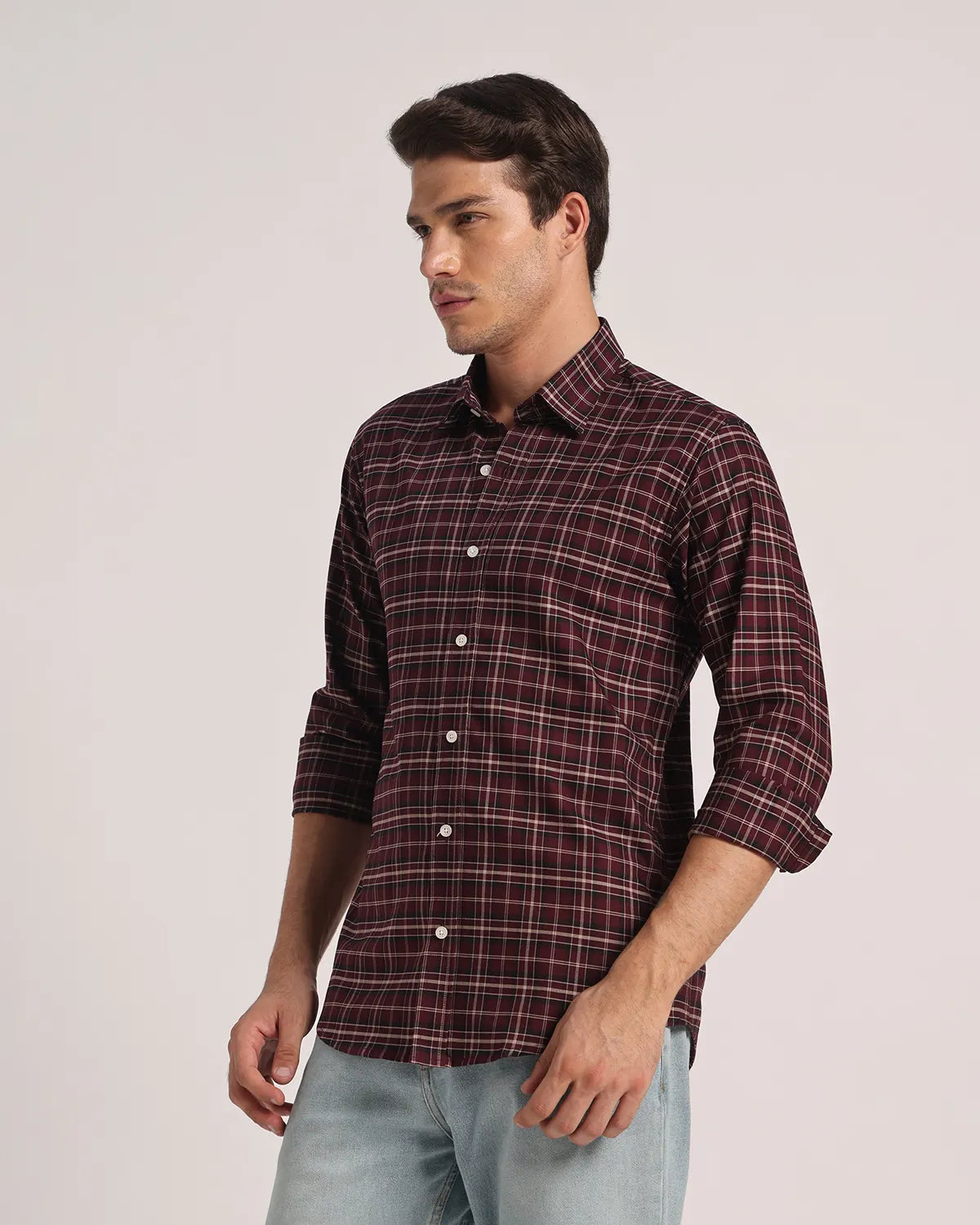 Men Maroon Checked Pure Cotton Oxford Shirt