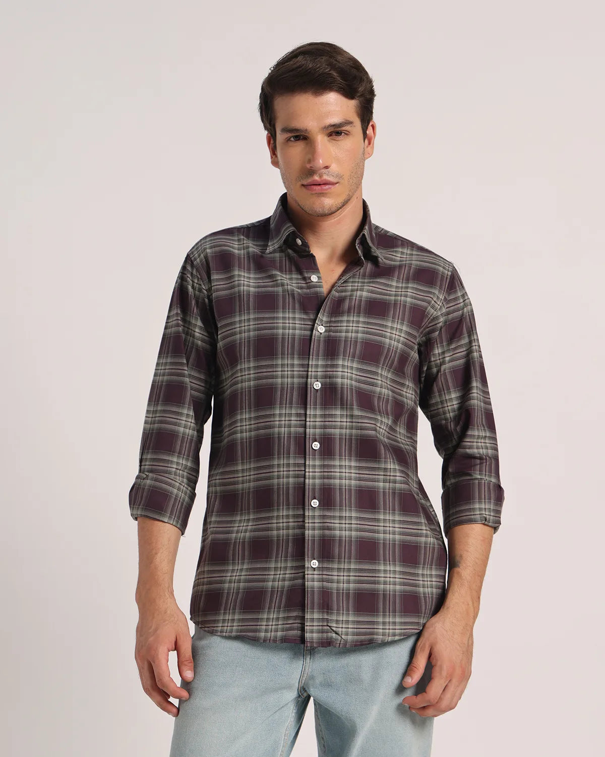 Men Purple Checked Pure Cotton Oxford Shirt