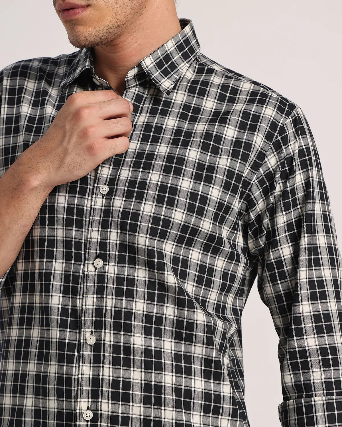 Men Black Checked Superfine Twill Cotton Shirt