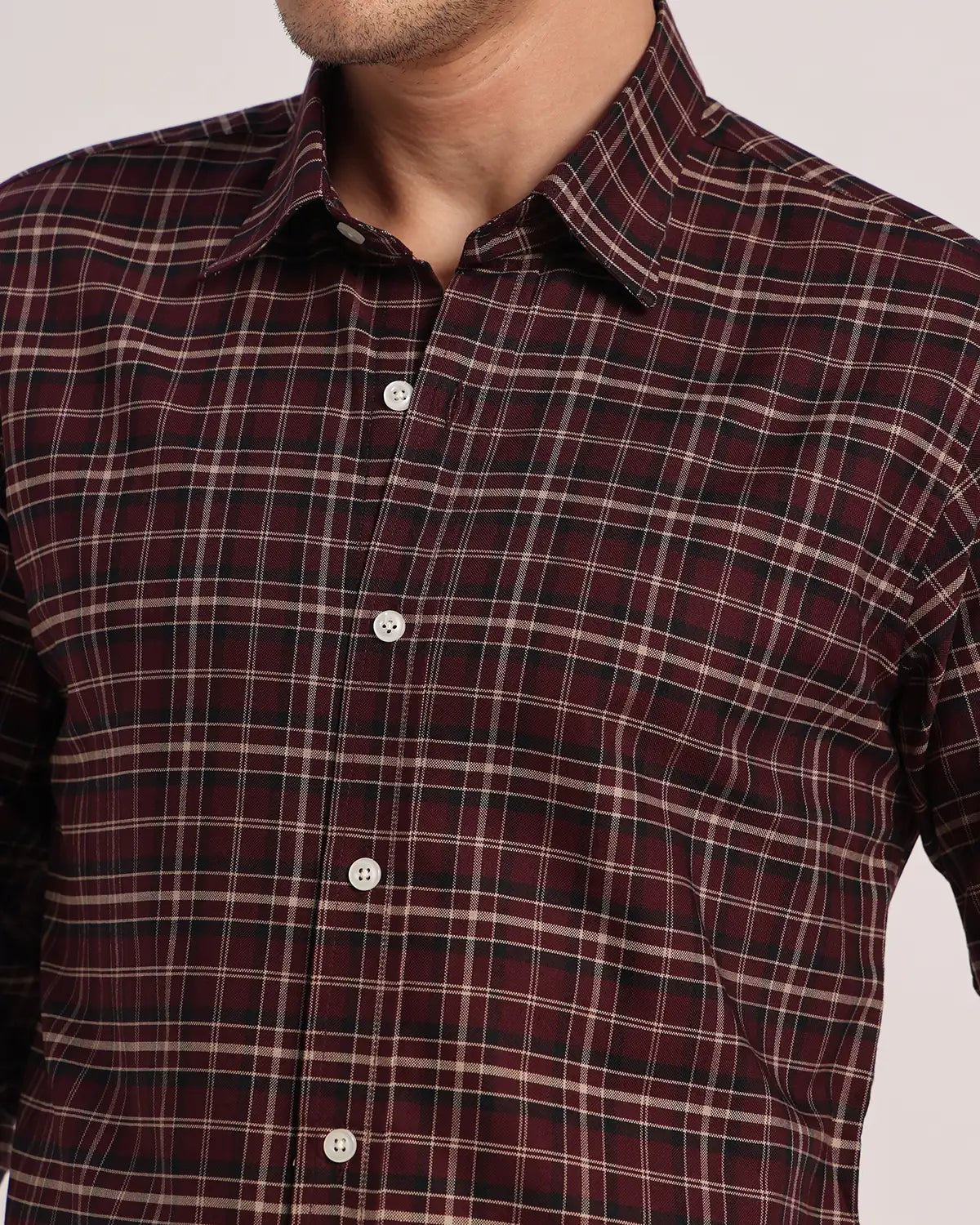 Men Maroon Checked Pure Cotton Oxford Shirt