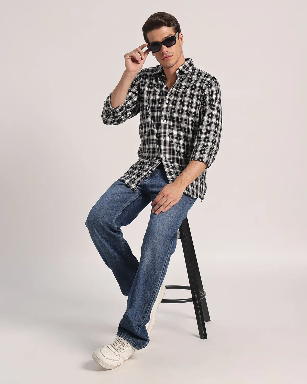 Men Black Checked Superfine Twill Cotton Shirt
