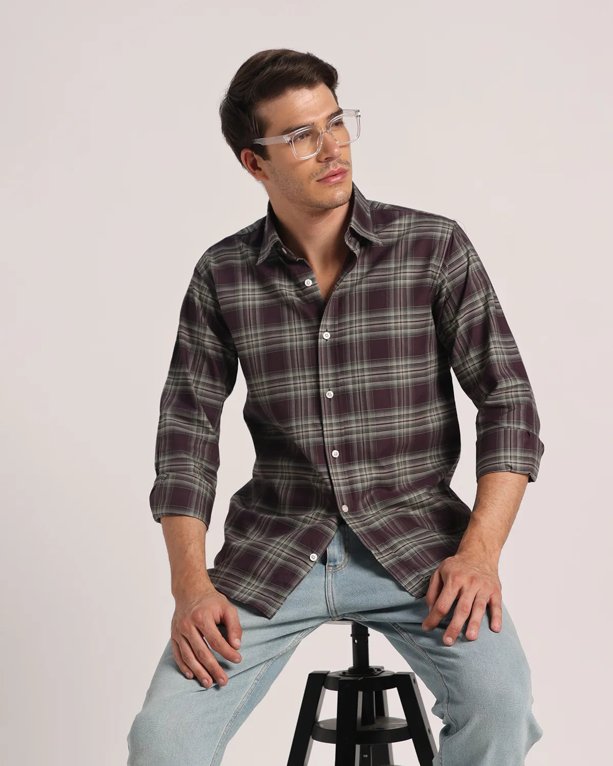 Men Purple Checked Pure Cotton Oxford Shirt